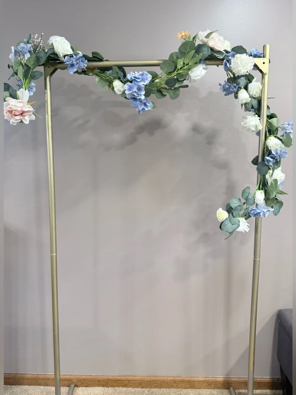 4-Floral Artificial Eucalyptus Garland with Blue Hydrangeas and Roses